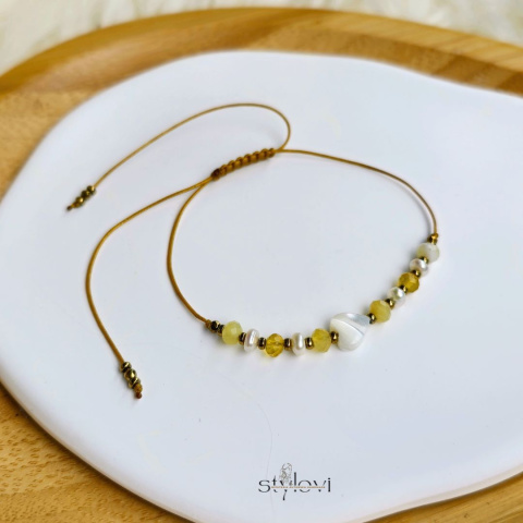 bransoletka Radości - Perłowe Chwile - żółty opal, perły naturalne, serce, hematyt bransoletka Radości - Perłowe Chwile - żółty opal, perły naturalne, serce, hematyt