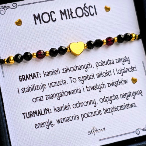 bransoletka MOC MIŁOŚCI: granat, turmalin, serce