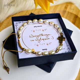 bransoletka RÓŻANIEC - gold - perły naturalne, hematyt