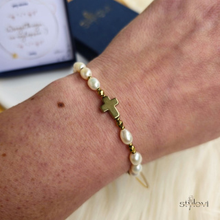 bransoletka RÓŻANIEC - gold - perły naturalne, hematyt