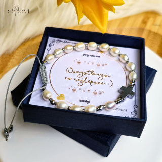 bransoletka RÓŻANIEC - silver - perły naturalne, hematyt