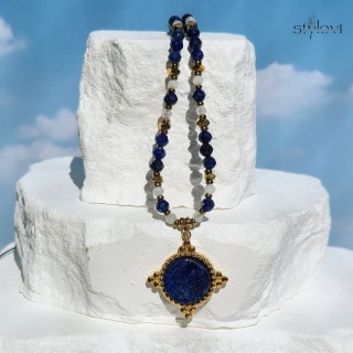 naszyjnik regulowany - 40 do 80 cm - GRECJA: lapis lazuli, kamień księżycowy, hematyt