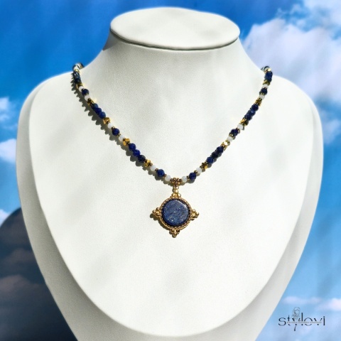 naszyjnik regulowany - 40 do 80 cm - GRECJA: lapis lazuli, kamień księżycowy, hematyt naszyjnik regulowany - 40 do 80 cm - GRECJA: lapis lazuli, kamień księżycowy, hematyt