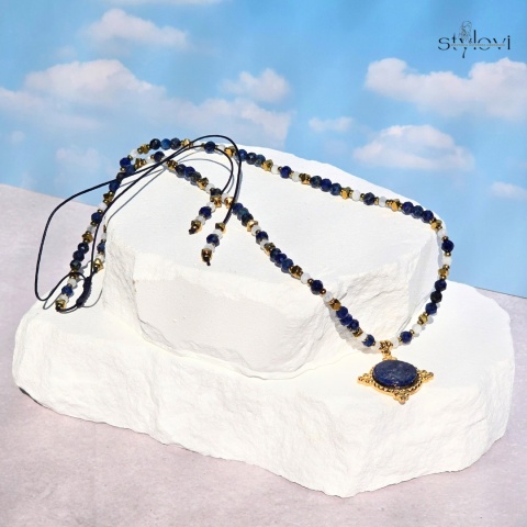 naszyjnik regulowany - 40 do 80 cm - GRECJA: lapis lazuli, kamień księżycowy, hematyt naszyjnik regulowany - 40 do 80 cm - GRECJA: lapis lazuli, kamień księżycowy, hematyt
