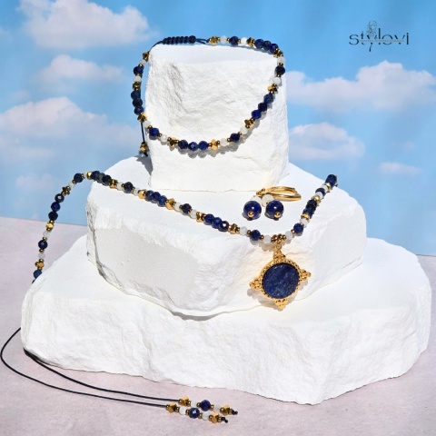 naszyjnik regulowany - 40 do 80 cm - GRECJA: lapis lazuli, kamień księżycowy, hematyt naszyjnik regulowany - 40 do 80 cm - GRECJA: lapis lazuli, kamień księżycowy, hematyt