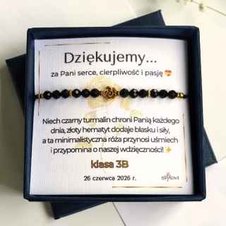 Bransoletka „Róża Wdzięczności” - podziękowanie dla nauczycielki - turmalin, hematyt