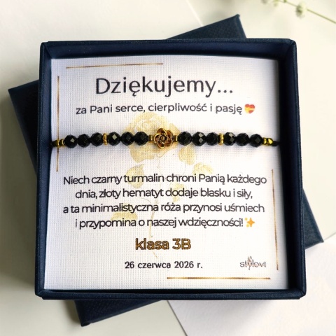 Bransoletka „Róża Wdzięczności” - podziękowanie dla nauczycielki - turmalin, hematyt