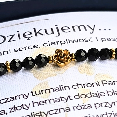 Bransoletka „Róża Wdzięczności” - podziękowanie dla nauczycielki - turmalin, hematyt