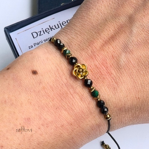 Bransoletka „Róża Wdzięczności” - podziękowanie dla nauczycielki - turmalin, malachit, hematyt