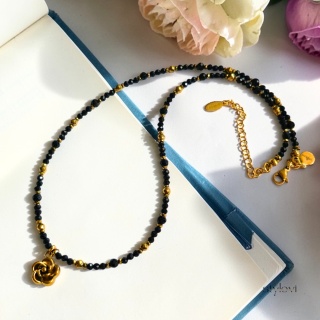 naszyjnik NOIR ROSE: turmalin, hematyt, róża