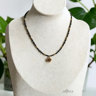 naszyjnik NOIR ROSE: turmalin, hematyt, róża