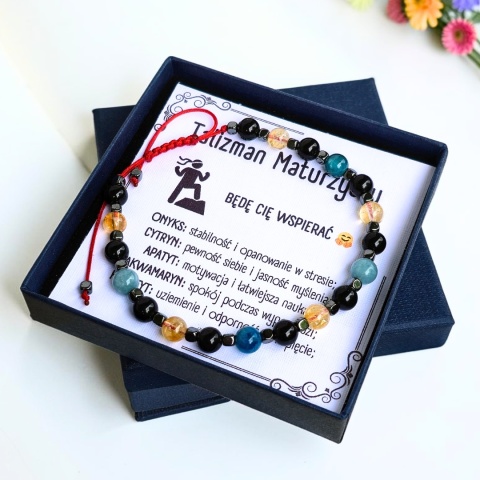 męska bransoletka Talizman Maturzysty „Skupienie i Spokój”: onyks, cytryn, akwamaryn, apatyt, hematyt