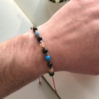 męska bransoletka Talizman Maturzysty „Skupienie i Spokój”: onyks, cytryn, akwamaryn, apatyt, hematyt