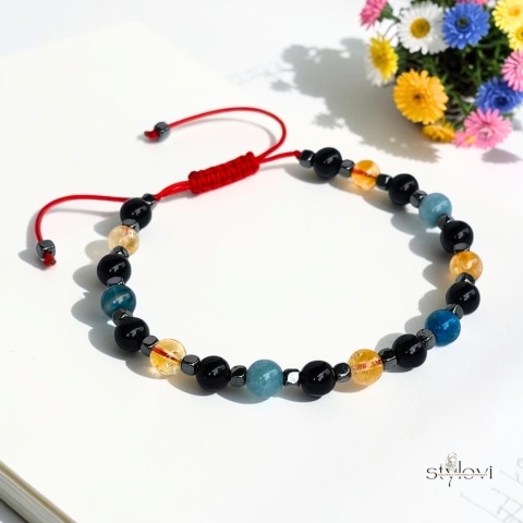 męska bransoletka Talizman Maturzysty „Skupienie i Spokój”: onyks, cytryn, akwamaryn, apatyt, hematyt