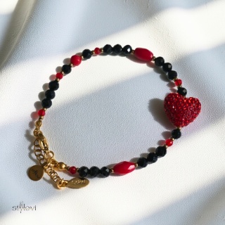 bransoletka AMORE: turmalin, koral, hematyt, serce