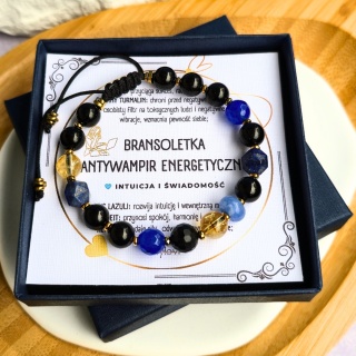 bransoletka ANTYWAMPIR ENERGETYCZNY - intuicja i świadomość: turmalin, cytryn, lapis lazuli, jadeit, hematyt