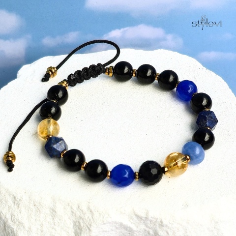 bransoletka ANTYWAMPIR ENERGETYCZNY - intuicja i świadomość: turmalin, cytryn, lapis lazuli, jadeit, hematyt