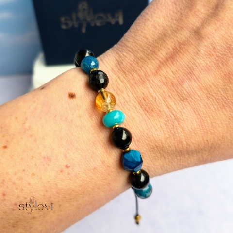 bransoletka ANTYWAMPIR ENERGETYCZNY - odwaga i działanie: turmalin, cytryn, apatyt, tygrysie oko, jadeit, hematyt