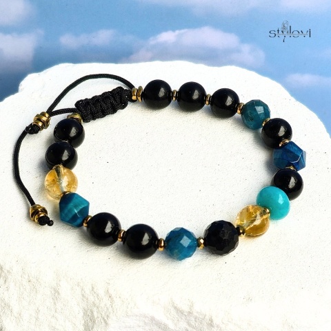 bransoletka ANTYWAMPIR ENERGETYCZNY - odwaga i działanie: turmalin, cytryn, apatyt, tygrysie oko, jadeit, hematyt
