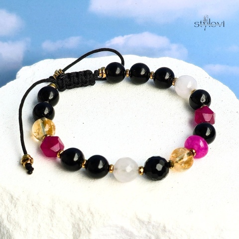 bransoletka ANTYWAMPIR ENERGETYCZNY - miłość i harmonia: turmalin, cytryn, agat, kwarc różowy, jadeit, hematyt