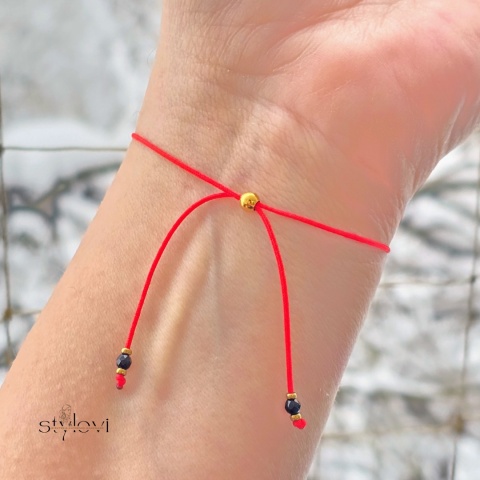 bransoletka OCHRONNA - talizman szczęścia czerwony sznurek, turmalin, hematyt