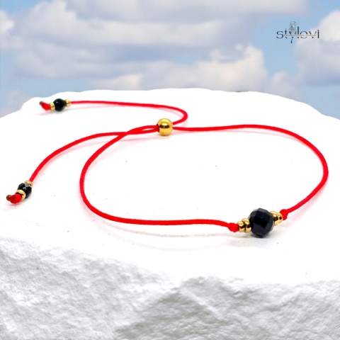 bransoletka OCHRONNA - talizman szczęścia czerwony sznurek, turmalin, hematyt