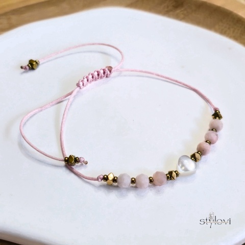 bransoletka POKOCHAJ SIEBIE: opal różowy, masa perłowa, hematyt, serduszko