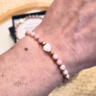 bransoletka POKOCHAJ SIEBIE: opal różowy, masa perłowa, kwarc różowy, hematyt, serduszko