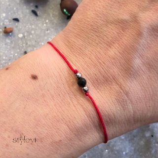 bransoletka SZCZĘŚCIA OCHRONNA - talizman szczęścia czerwony sznurek, turmalin, hematyt - srebrna