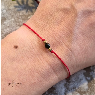bransoletka SZCZĘŚCIA OCHRONNA - talizman szczęścia czerwony sznurek, turmalin, hematyt - złota