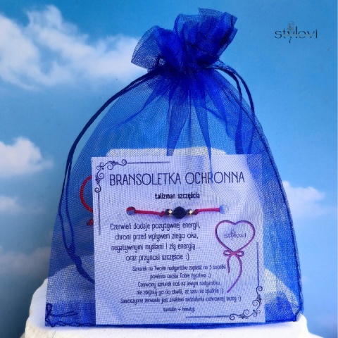 bransoletka SZCZĘŚCIA OCHRONNA - talizman szczęścia czerwony sznurek, turmalin, hematyt - złota