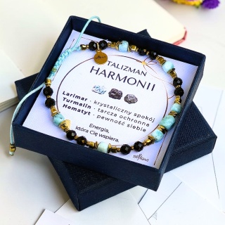 bransoletka TALIZMAN HARMONII: larimar, czarny turmalin, hematyt
