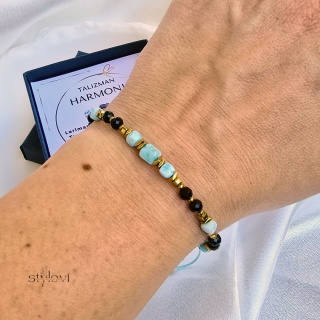 bransoletka TALIZMAN HARMONII: larimar, czarny turmalin, hematyt