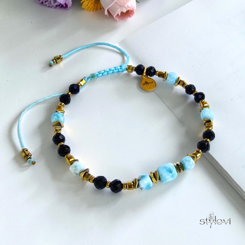 bransoletka TALIZMAN HARMONII: larimar, czarny turmalin, hematyt