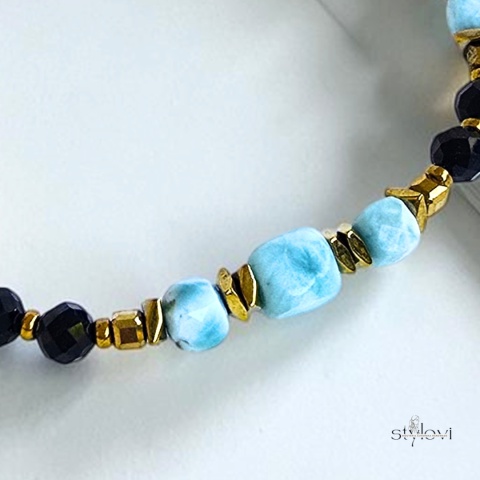 bransoletka TALIZMAN HARMONII: larimar, czarny turmalin, hematyt