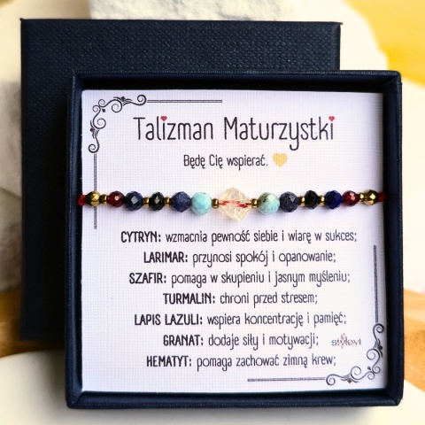 bransoletka TALIZMAN szczęścia MATURZYSTKI - Będę Cię wspierać :) cytryn, larimar, szafir, turmalin, lapis lazuli, granat