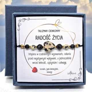 bransoletka TALIZMAN OCHRONNY - RADOŚĆ ŻYCIA turmalin, jaspis dalmatyński, hematyt