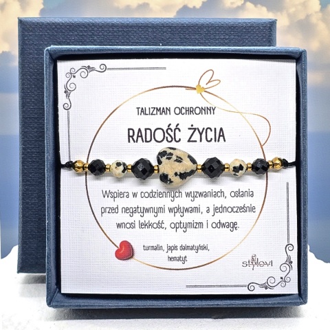 bransoletka TALIZMAN OCHRONNY - RADOŚĆ ŻYCIA turmalin, jaspis dalmatyński, hematyt