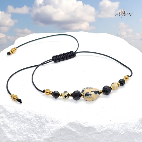 bransoletka TALIZMAN OCHRONNY - RADOŚĆ ŻYCIA turmalin, jaspis dalmatyński, hematyt