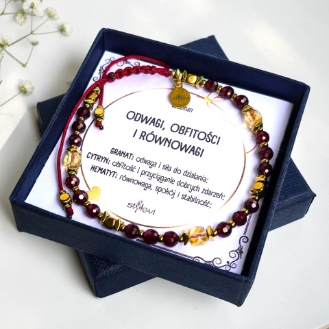 bransoletka Talizman Odwagi, Obfitości i Równowagi: granat, cytryn, hematyt