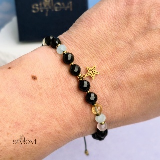 bransoletka "Życzę Ci...': turmalin, cytryn, akwamaryn, kwarc różowy, hematyt