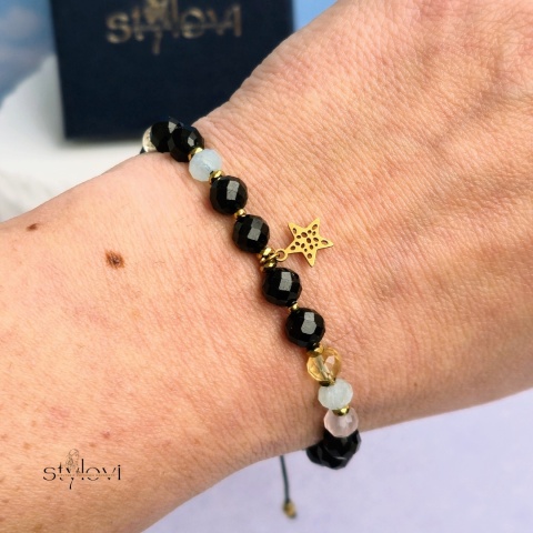 bransoletka "Życzę Ci...': turmalin, cytryn, akwamaryn, kwarc różowy, hematyt