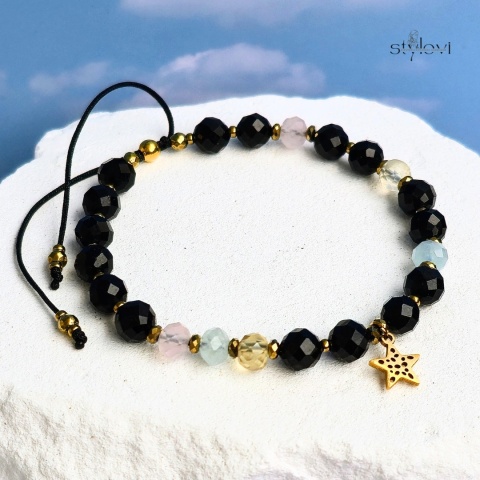 bransoletka "Życzę Ci...': turmalin, cytryn, akwamaryn, kwarc różowy, hematyt
