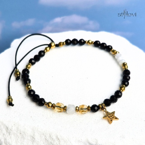 bransoletka "Życzę Ci...": turmalin, cytryn, kamień księżycowy, hematyt