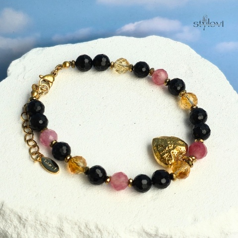bransoletka "Życzę Ci...": turmalin, cytryn, różowy turmalin, hematyt, serce