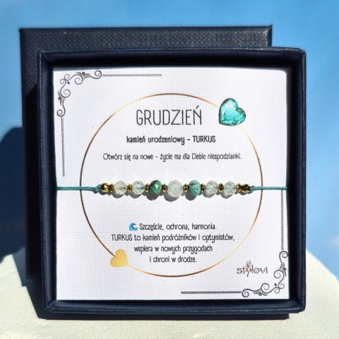 bransoletka - kamień urodzeniowy GRUDZIEŃ - turkus, kryształ górski, hematyt bransoletka - kamień urodzeniowy GRUDZIEŃ - turkus, kryształ górski, hematyt