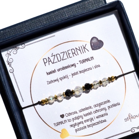 bransoletka - kamień urodzeniowy PAŹDZIERNIK - turmalin, kryształ górski, hematyt