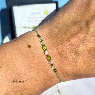 bransoletka - kamień urodzeniowy SIERPIEŃ - oliwin (peridot), kryształ górski, hematyt