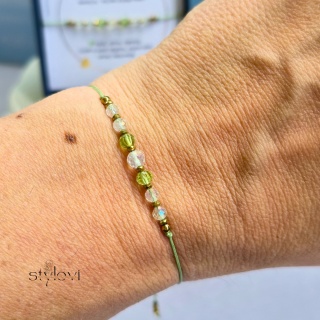 bransoletka - kamień urodzeniowy SIERPIEŃ - oliwin (peridot), kryształ górski, hematyt