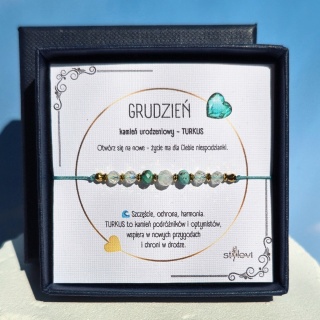 bransoletka - kamień urodzeniowy GRUDZIEŃ - turkus, kryształ górski, hematyt